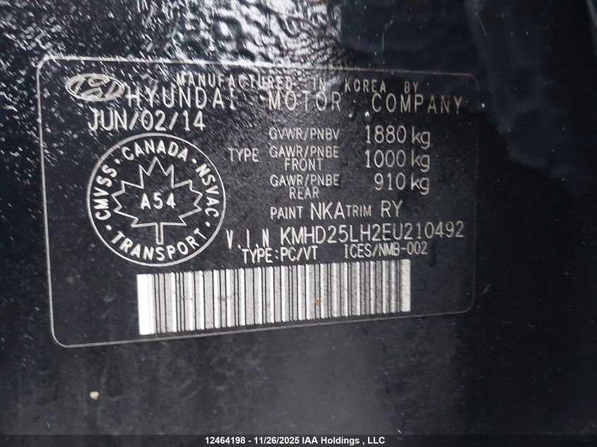 2014 Hyundai Elantra Gt Gl VIN: KMHD25LH2EU210492 Lot: 12464198