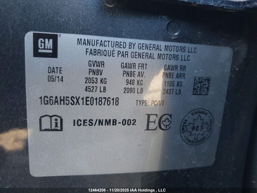 2014 Cadillac Ats Luxury VIN: 1G6AH5SX1E0187618 Lot: 12464208