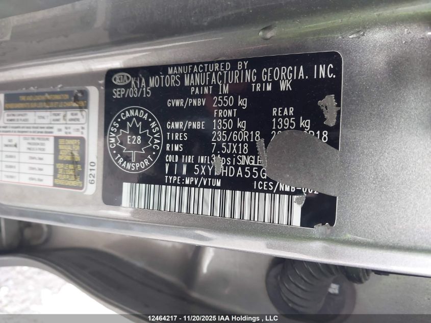 2016 Kia Sorento 3.3L Ex/3.3L Ex+ VIN: 5XYPHDA55GG111625 Lot: 12464217