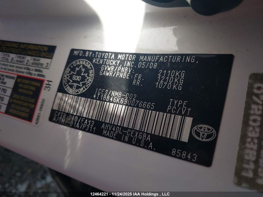 2009 Toyota Camry Hybrid VIN: 4T1BB46K69U076665 Lot: 12464221