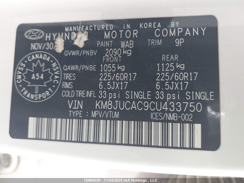 KM8JUCAC9CU433750 2012 HYUNDAI TUCSON photo no. 9