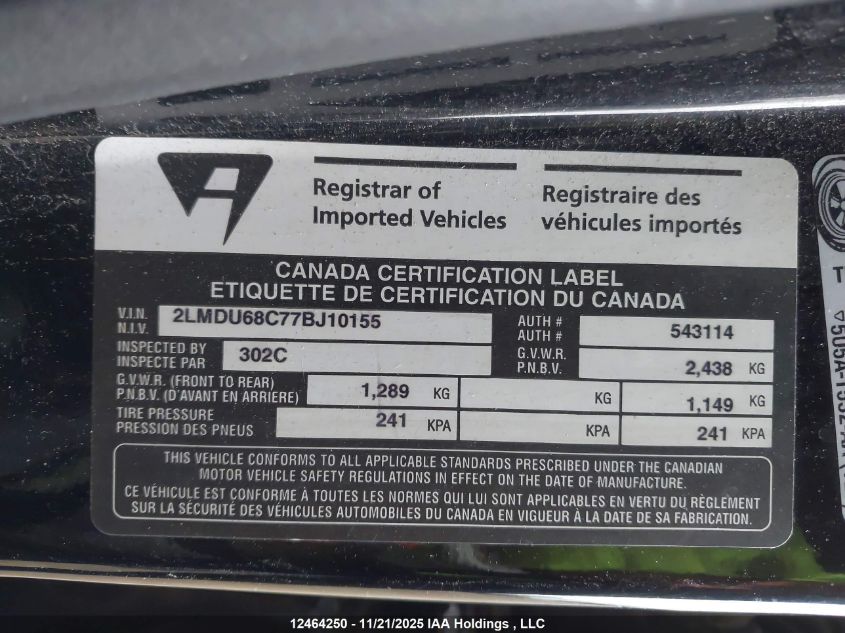 2007 Lincoln Mkx VIN: 2LMDU68C77BJ10155 Lot: 12464250