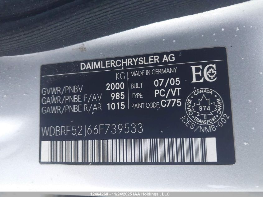 2006 Mercedes-Benz C 230 VIN: WDBRF52J66F739533 Lot: 12464268