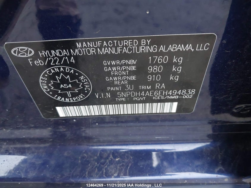 5NPDH4AE6EH494838 2014 HYUNDAI ELANTRA photo no. 9