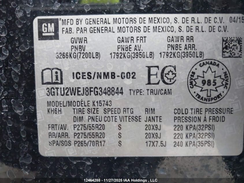 2015 GMC Sierra K1500 Denali VIN: 3GTU2WEJ8FG348844 Lot: 12464285