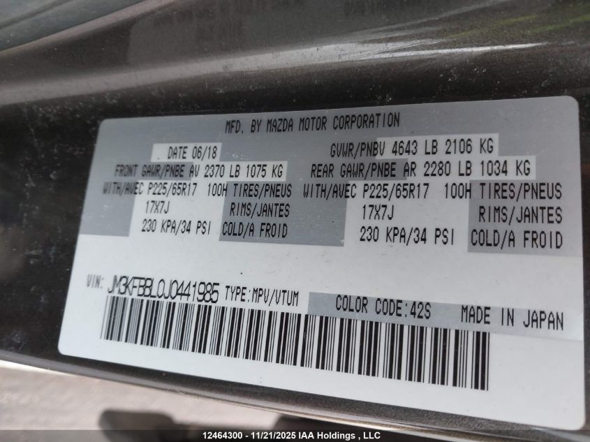 2018 Mazda Cx-5 Gx VIN: JM3KFBBL0J0441985 Lot: 12464300