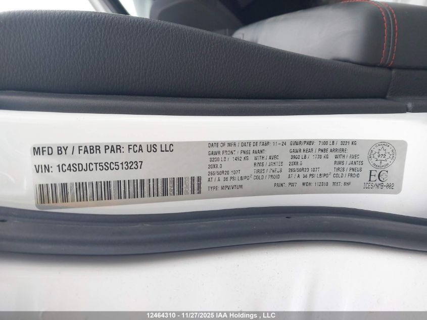 2025 Dodge Durango R/T VIN: 1C4SDJCT5SC513237 Lot: 12464310