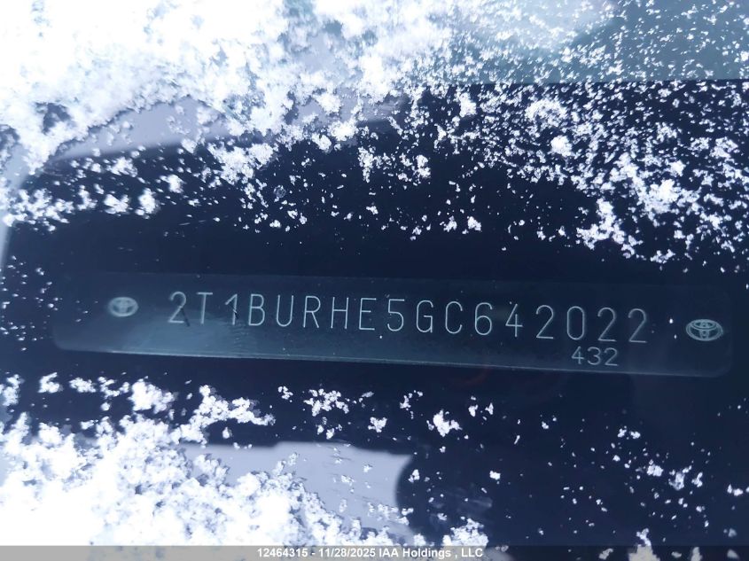 2016 Toyota Corolla L/Le/Le Pls/Prm/S/S Pls VIN: 2T1BURHE5GC642022 Lot: 12464315