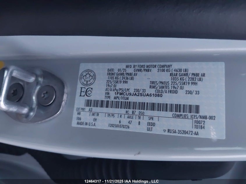 1FMCU9JA2SUA61080 2025 FORD ESCAPE photo no. 9