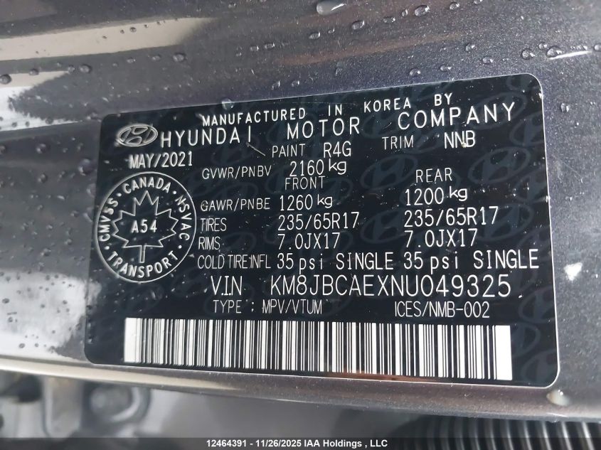 2022 Hyundai Tucson Preferred Awd VIN: KM8JBCAEXNU049325 Lot: 12464391