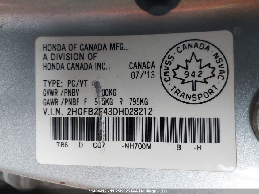 2HGFB2F43DH028212 2013 HONDA CIVIC photo no. 9