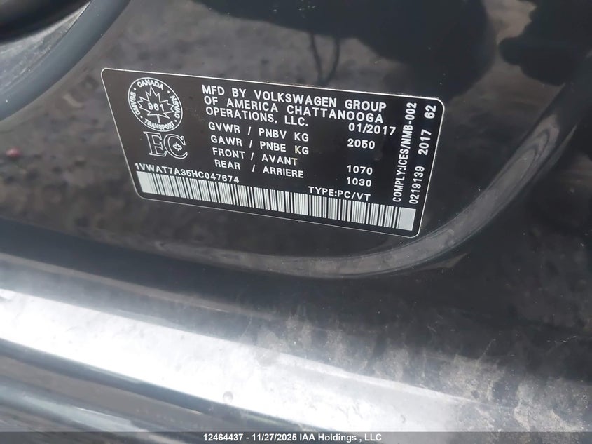 1VWAT7A35HC047674 2017 VOLKSWAGEN PASSAT photo no. 9
