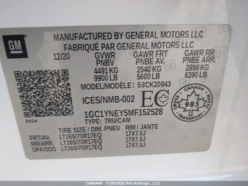 1GC1YNEY5MF152528 2021 CHEVROLET SILVERADO photo no. 9