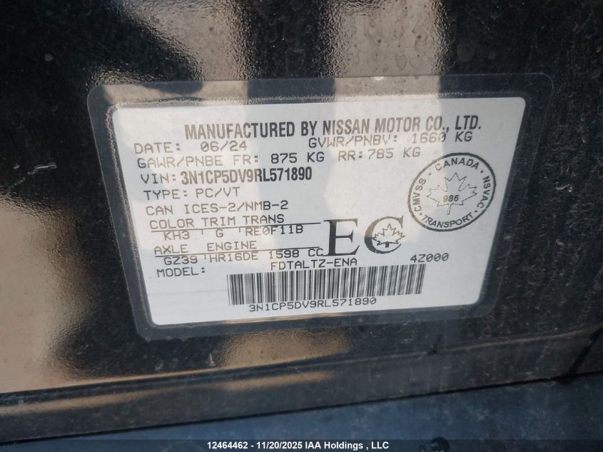 2024 Nissan Kicks Sr VIN: 3N1CP5DV9RL571890 Lot: 12464462