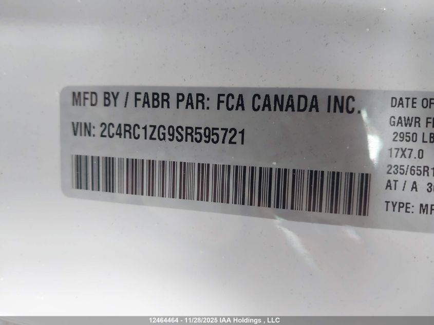 2025 Chrysler Grand Caravan Sxt VIN: 2C4RC1ZG9SR595721 Lot: 12464464