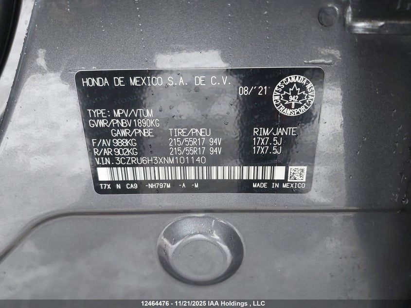 3CZRU6H3XNM101140 2022 HONDA HR-V photo no. 19