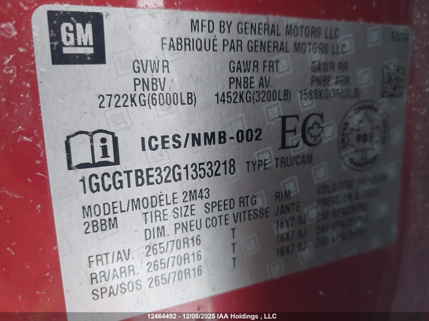 1GCGTBE32G1353218 2016 CHEVROLET COLORADO photo no. 18