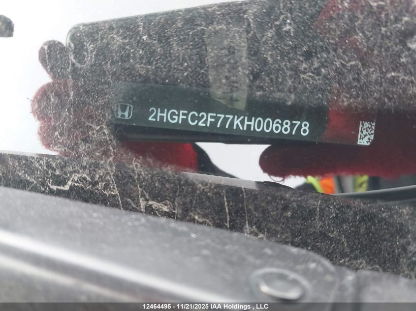 2019 Honda Civic Ex 4Dr VIN: 2HGFC2F77KH006878 Lot: 12464495