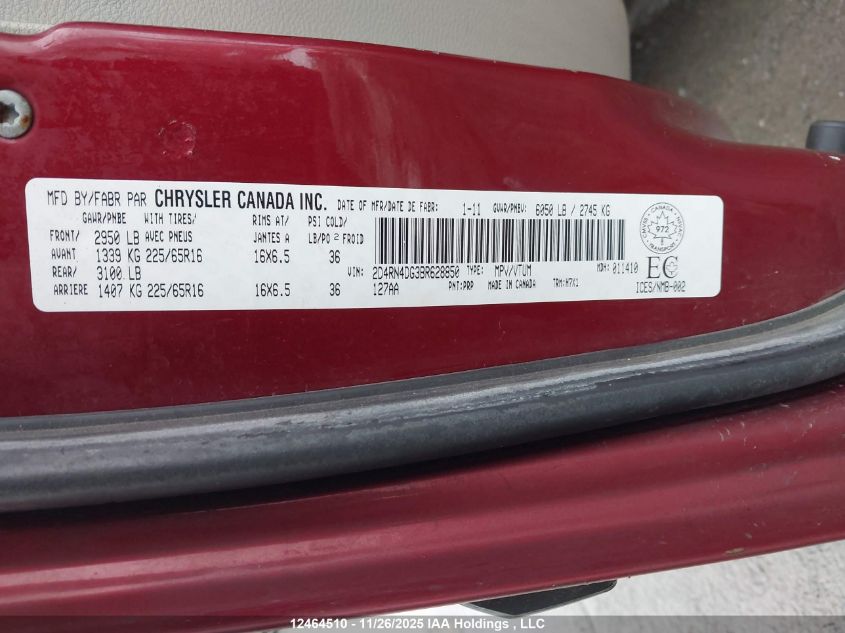 2011 Dodge Grand Caravan Se/Sxt VIN: 2D4RN4DG3BR628850 Lot: 12464510