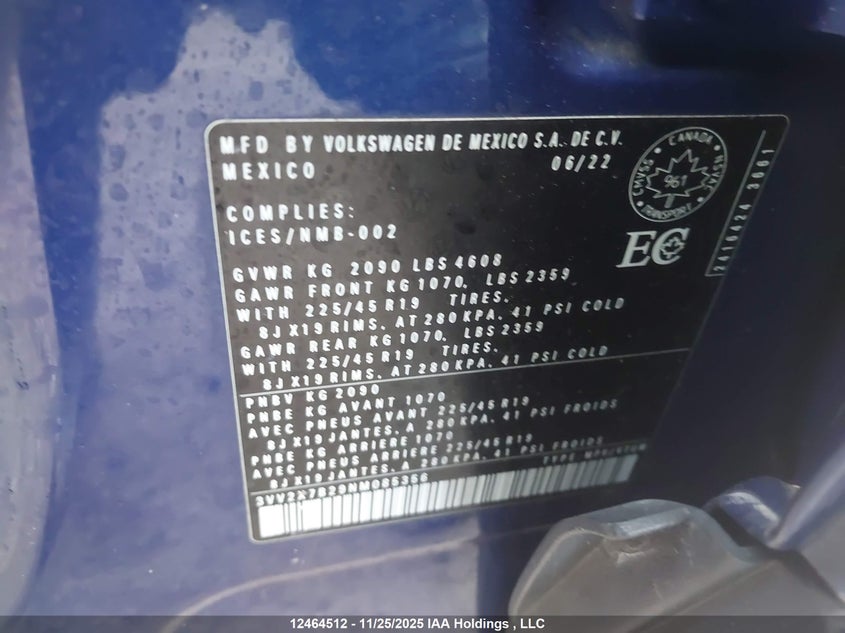 3VV2X7B29NM085356 2022 VOLKSWAGEN TAOS photo no. 9