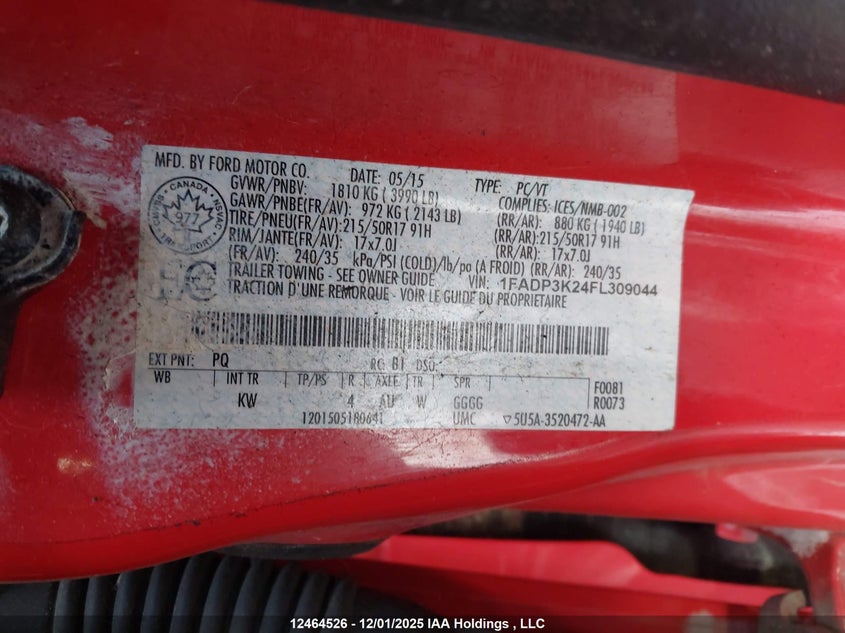 1FADP3K24FL309044 2015 FORD FOCUS photo no. 9