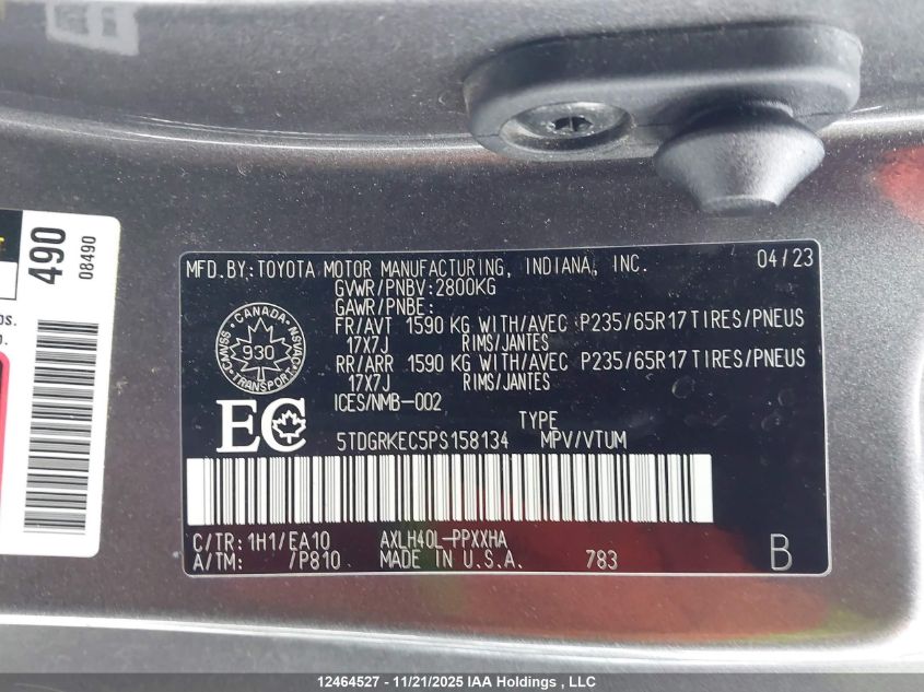 2023 Toyota Sienna Le/Xle/Platinum/Xse/Limited/Xse 25Th Anniversary VIN: 5TDGRKEC5PS158134 Lot: 12464527