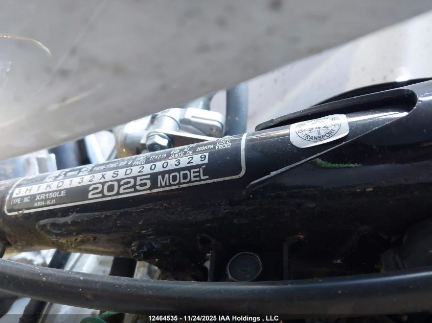 2025 Honda Xr150L P VIN: 3H1KD132XSD200329 Lot: 12464535