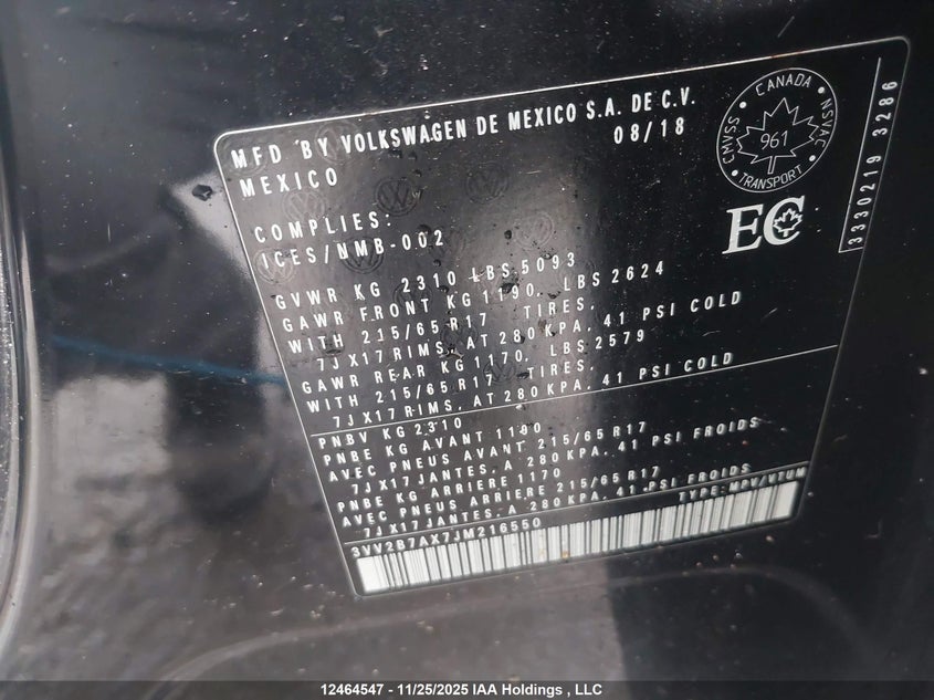 3VV2B7AX7JM216550 2018 VOLKSWAGEN TIGUAN photo no. 9