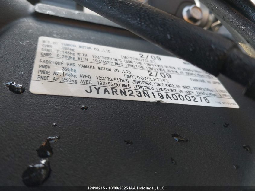 2009 Yamaha Yamaha VIN: JYARN23N19A000278 Lot: 12418215X