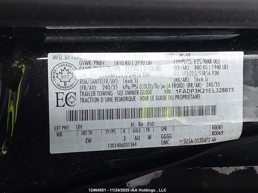 1FADP3K21EL328875 2014 FORD FOCUS photo no. 9