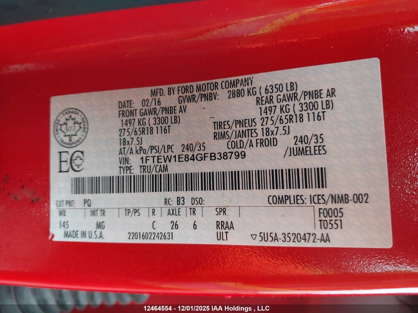 1FTEW1E84GFB38799 2016 FORD F-150 photo no. 9