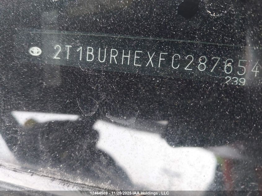 2015 Toyota Corolla VIN: 2T1BURHEXFC287654 Lot: 12464589