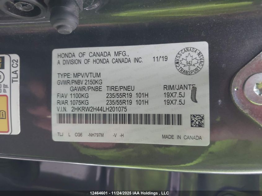 2020 Honda Cr-V Sport VIN: 2HKRW2H44LH201075 Lot: 12464601