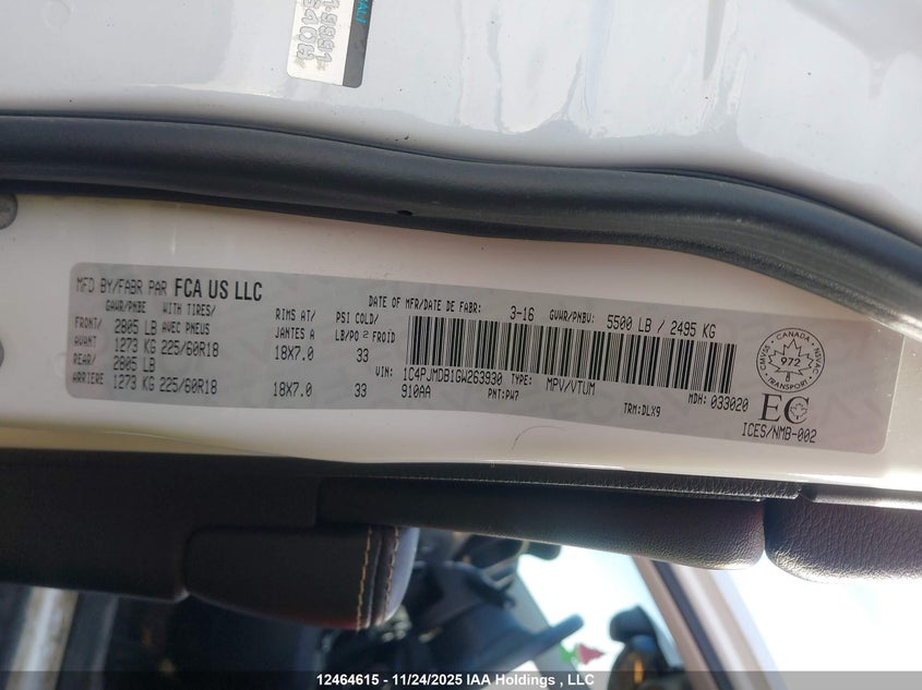 1C4PJMDB1GW263930 2016 JEEP CHEROKEE photo no. 9