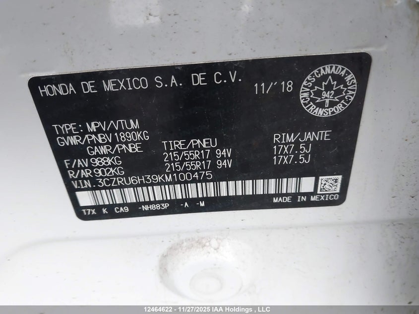 HONDA HR-V 2019 3CZRU6H39KM100475 Photo 19