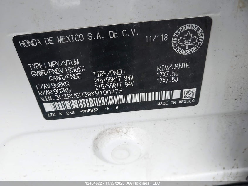 HONDA HR-V 2019 3CZRU6H39KM100475 Photo 9