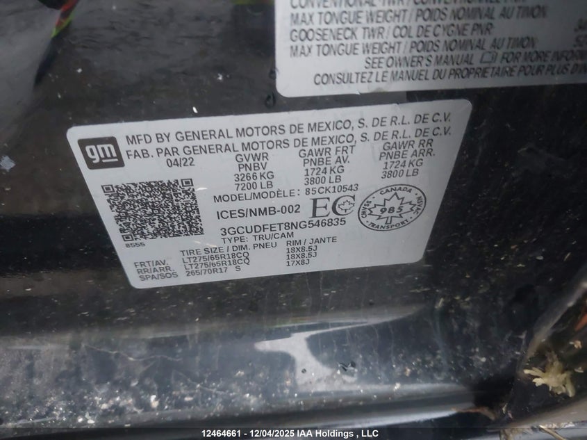 3GCUDFET8NG546835 2022 CHEVROLET SILVERADO photo no. 9