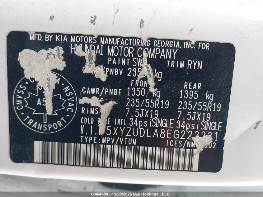 2014 Hyundai Santa Fe Sport 2.0T Se VIN: 5XYZUDLA8EG222231 Lot: 12464689