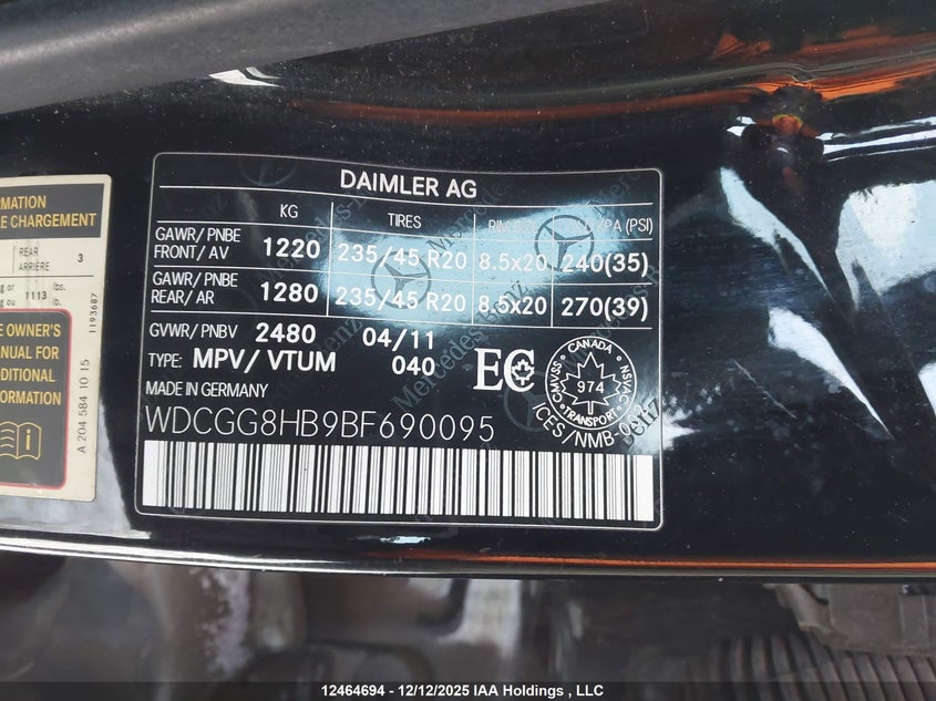 WDCGG8HB9BF690095 2011 MERCEDES-BENZ GLK-KLASSE photo no. 9
