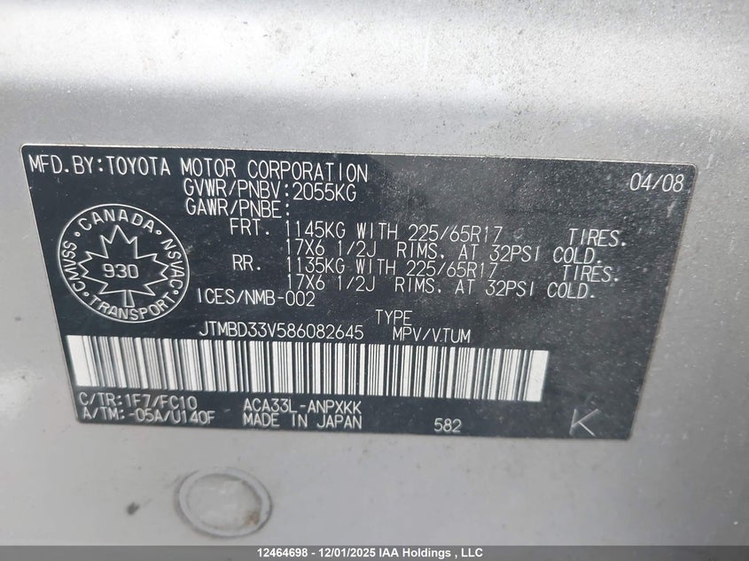 JTMBD33V586082645 2008 TOYOTA RAV 4 photo no. 9