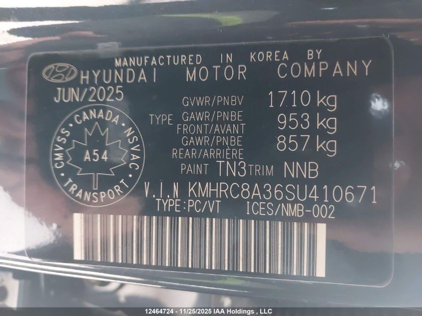 2025 Hyundai Venue Preferred W/Two-Tone VIN: KMHRC8A36SU410671 Lot: 12464724