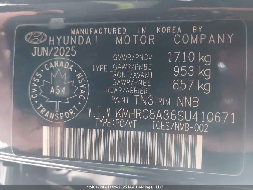 2025 Hyundai Venue Preferred W/Two-Tone VIN: KMHRC8A36SU410671 Lot: 12464724