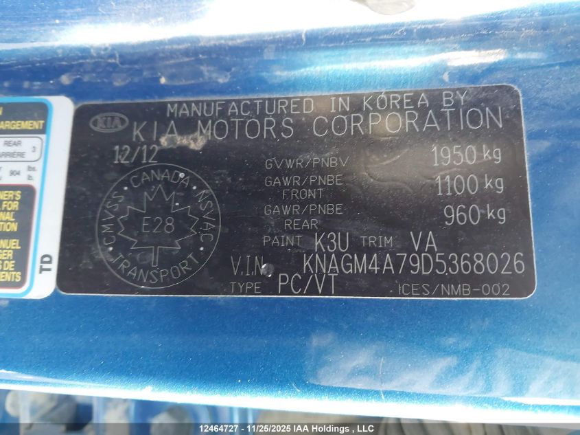 2013 Kia Optima Lx/Lx+ VIN: KNAGM4A79D5368026 Lot: 12464727