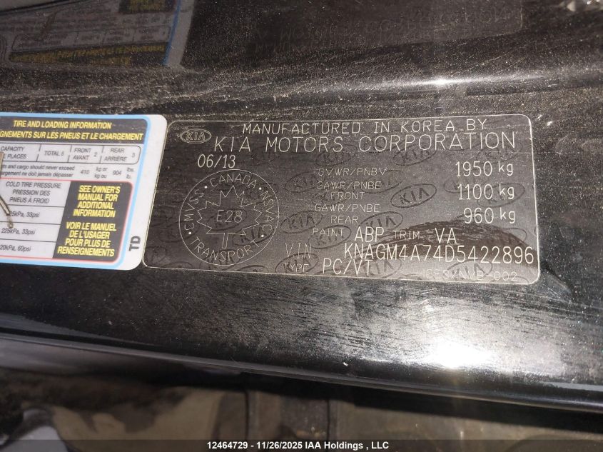 2013 Kia Optima VIN: KNAGM4A74D5422896 Lot: 12464729