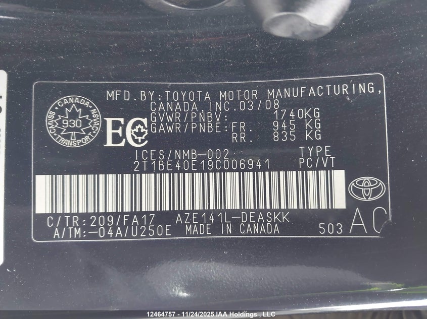 2T1BE40E19C006941 2009 TOYOTA  photo no. 9
