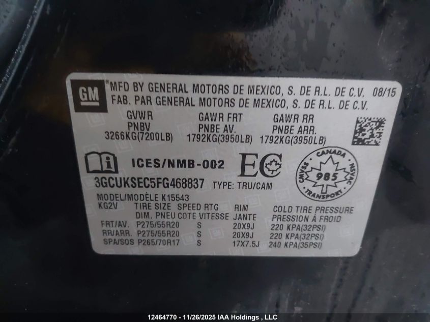 2015 Chevrolet Silverado 1500 1Lz/2Lz/Ltz VIN: 3GCUKSEC5FG468837 Lot: 12464770