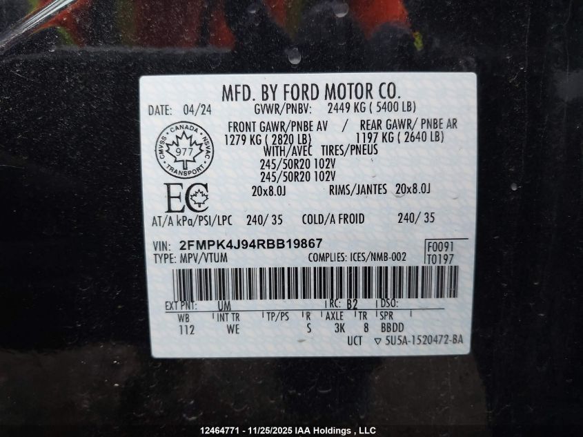 2024 Ford Edge St Line VIN: 2FMPK4J94RBB19867 Lot: 12464771