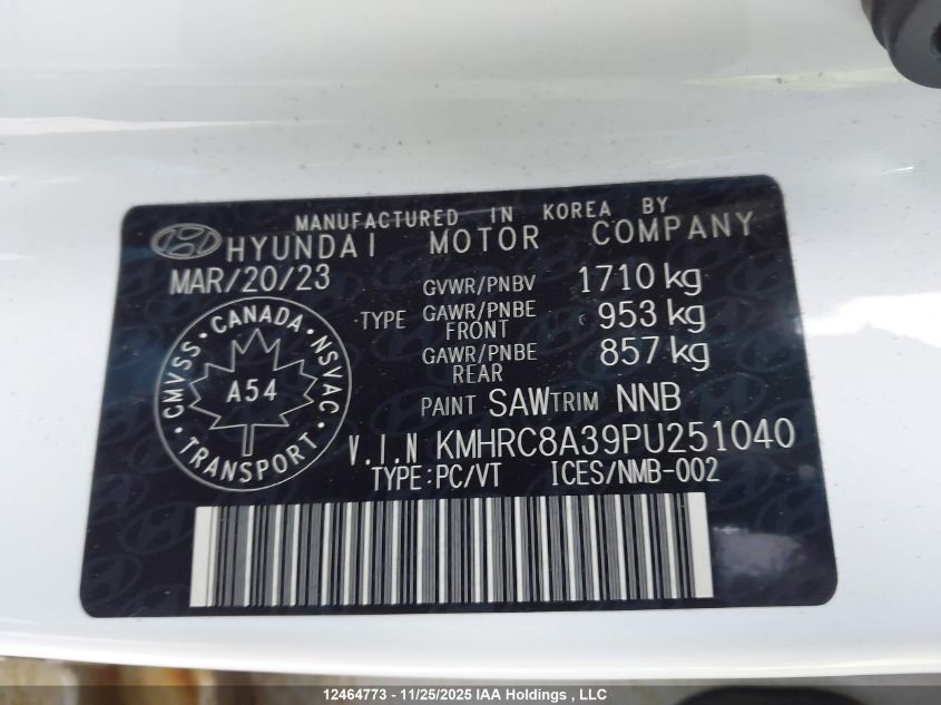 2023 Hyundai Venue Preferred VIN: KMHRC8A39PU251040 Lot: 12464773