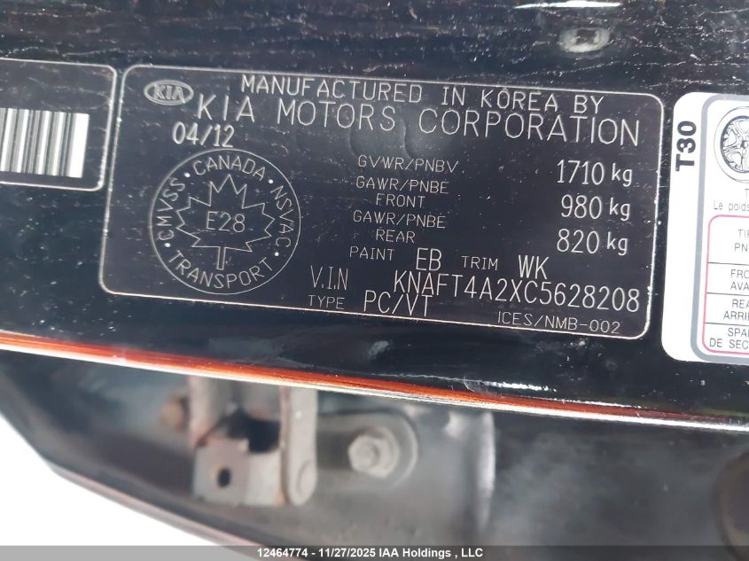 2012 Kia Forte VIN: KNAFT4A2XC5628208 Lot: 12464774