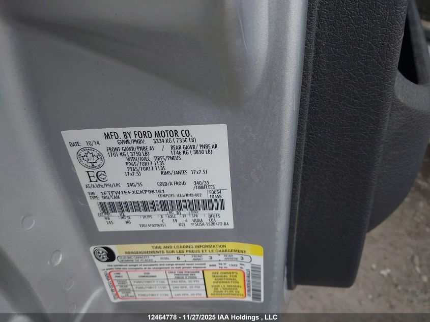 2014 Ford F-150 Xlt VIN: 1FTFW1EFXEKF96161 Lot: 12464778